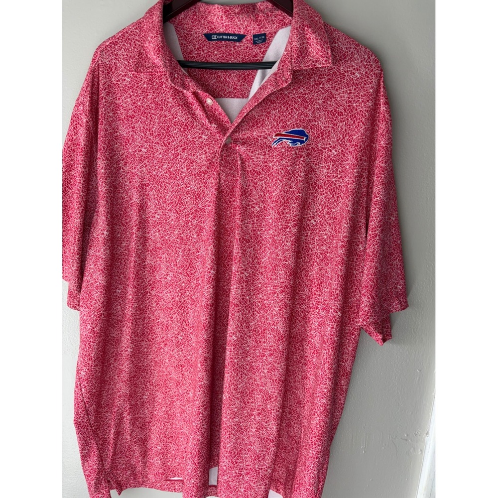 Cutter & Buck Buffalo Bills Mens XXL Red Geometric Print Performance Polo Shirt